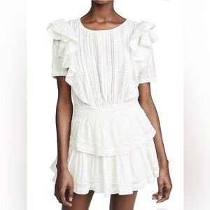 The Post White Ruffle Lace Trim Mini Dress Women’s Small Cotton Rayon